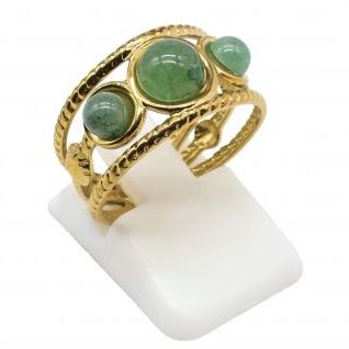Anillo Acero Inox. triple AVENTURINA VERDE